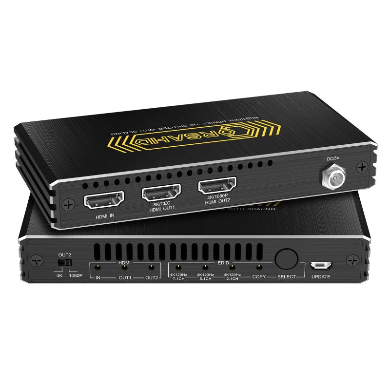 CORSAHD 8K60Hz 4K120Hz HDMI 21 Splitter 1 in 2 Out48 GbpsHDCP 23Supports VRRALLMHDCP BypassEDIDDuplicateMirrorCopyDownscaleHDRDolby Vision AtmosSoundbar - Image 2