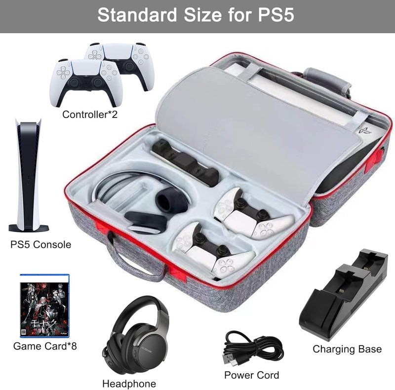 SCIENISH Hard Shell Carrying Case Compatible with PS5, PS5 Pro, Travel Protective Bag Suitable for Playstation 5 Discs Digital Edition, Console, Controllers, Headset and Gaming Accessories (Grey) - Image 3