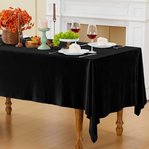 Cobedzy Black Velvet Tablecloth 60 x 102 Inch Rectangle Table Cover Black Velvet Table Cloth Smooth Luxury Tablecloth for Party Wedding Dining Banquet - Image 1
