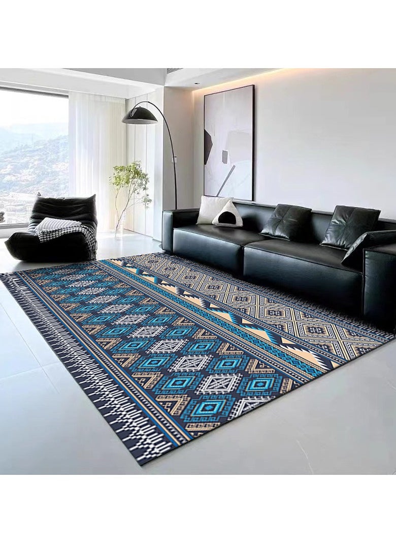 Bukela Moroccan Nordic Living Room Carpet Rug Soft Large Rugs for Bedroom Aesthetic Dining Room Rug Vintage Printed Non Slip Low Pile Living Room Carpet Family Room Den Office Middle Eastern Persian Carpet Blue 140 * 200CM  - Image 1