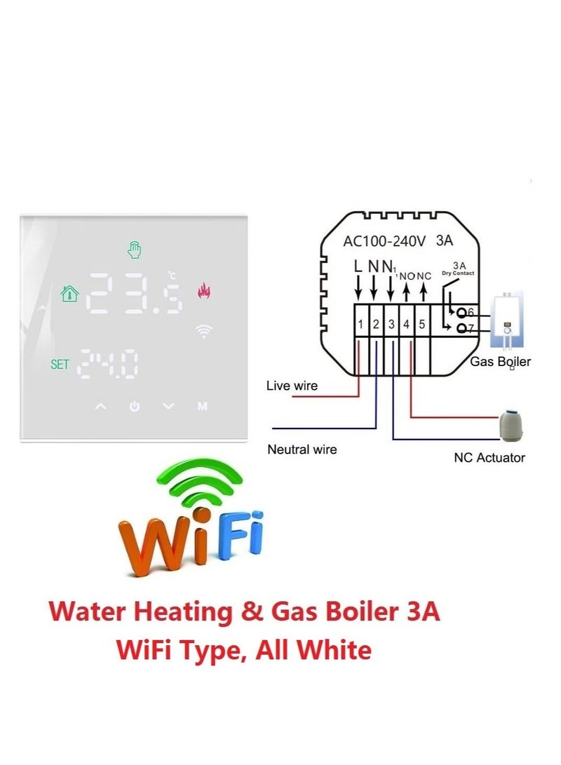 واي آند دي Smart Thermostat, Programmable Temperature Controller, Support WiFi connection and touch screen, for Electric Heating/Gas Boiler, Save Energy Costs (White)  - Image 3