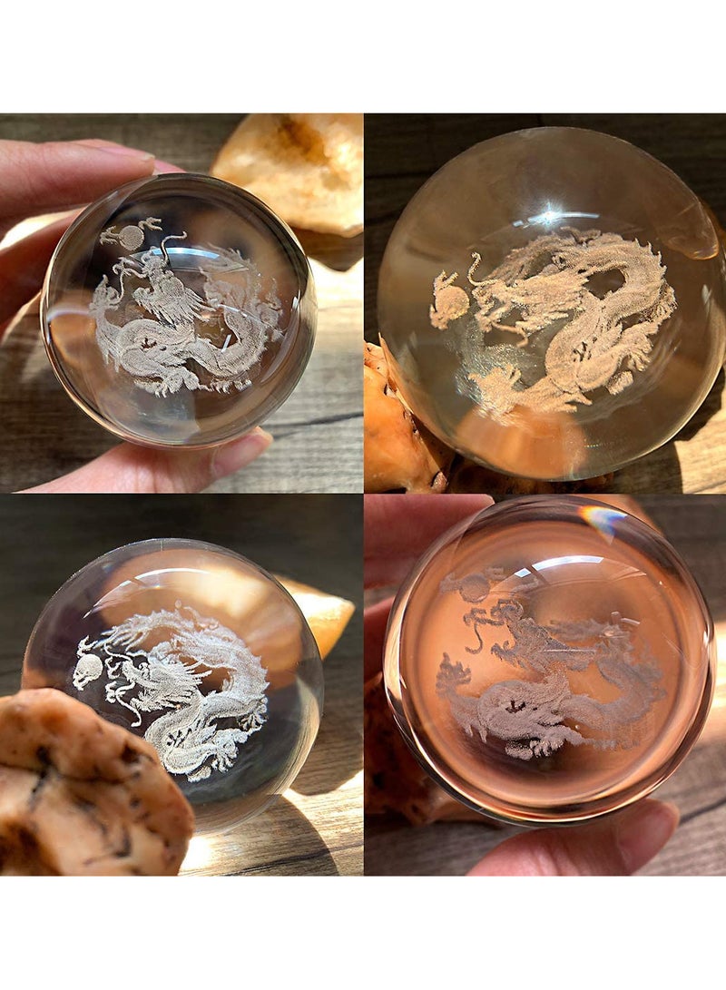 KASTWAVE Crystal Ball Dragon, Decorative Balls, Crystal 2.4 inch (60mm) Chinese Dragon Crystal Ball with Sliver-Plated Flowering Stand, Fengshui Glass Loong Ball Home Decoration - Image 5