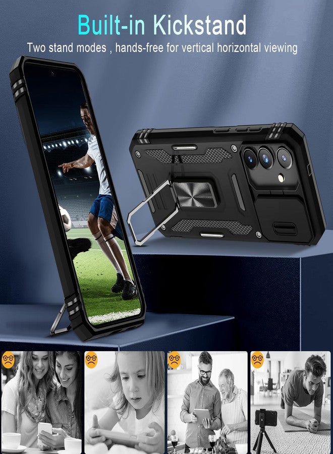 DEERLAMN Case for Samsung Galaxy S25 FE with Slide Camera Cover+Screen Protector(1 Pack), Rotated Ring Kickstand Military Grade Shockproof Protective Cover-Black - Image 4
