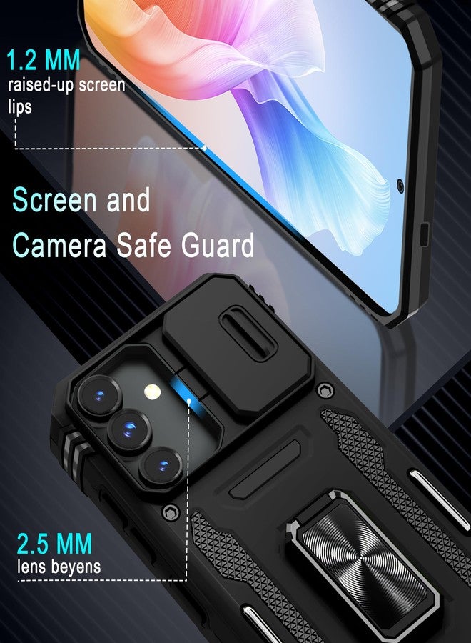 DEERLAMN Case for Samsung Galaxy S25 FE with Slide Camera Cover+Screen Protector(1 Pack), Rotated Ring Kickstand Military Grade Shockproof Protective Cover-Black - Image 5