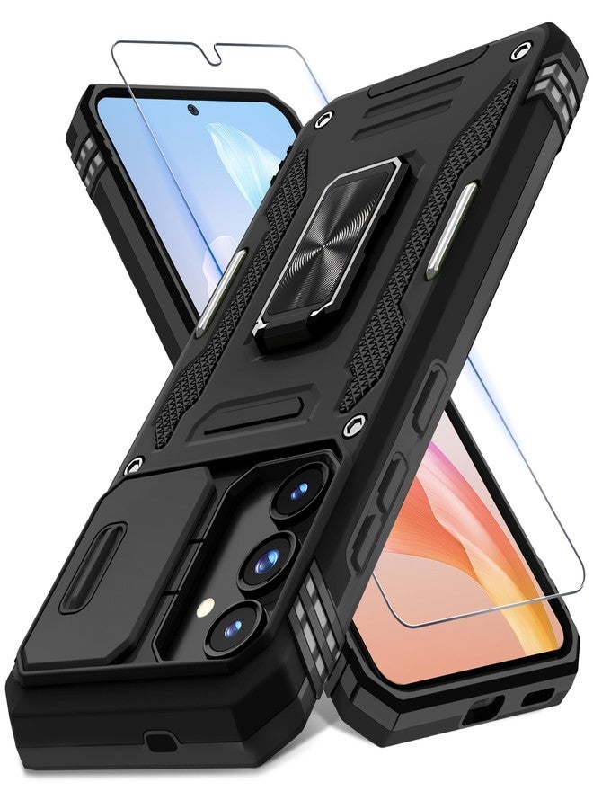 DEERLAMN Case for Samsung Galaxy S25 FE with Slide Camera Cover+Screen Protector(1 Pack), Rotated Ring Kickstand Military Grade Shockproof Protective Cover-Black - Image 1