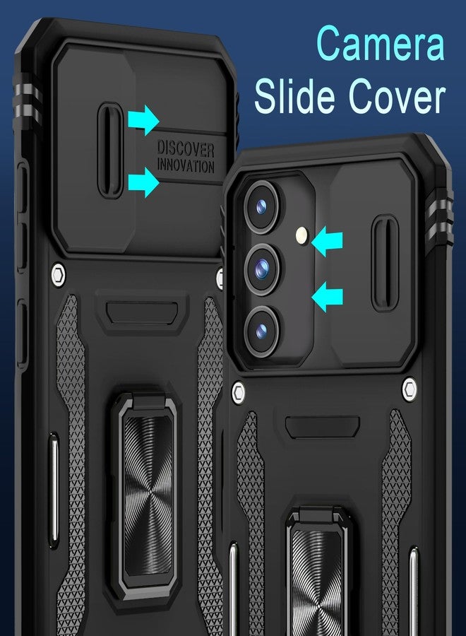DEERLAMN Case for Samsung Galaxy S25 FE with Slide Camera Cover+Screen Protector(1 Pack), Rotated Ring Kickstand Military Grade Shockproof Protective Cover-Black - Image 2