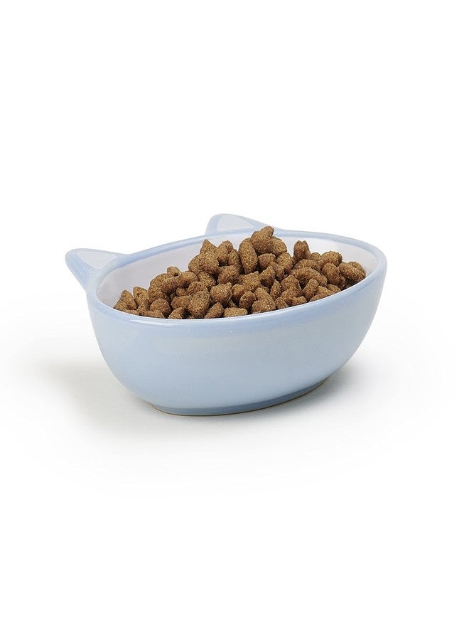 PetRageous 81026 Oval Frisky Kitty Stoneware Cat Bowl 5.5-Inch Wide and 1.5-Inch Tall Saucer with 5.3-Ounce Capacity and Dishwasher-Safe is Great for Small Cats or Large Cats, Blue - Image 5