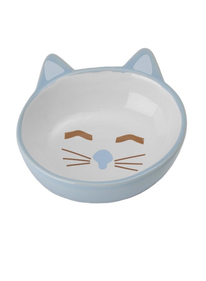 PetRageous 81026 Oval Frisky Kitty Stoneware Cat Bowl 5.5-Inch Wide and 1.5-Inch Tall Saucer with 5.3-Ounce Capacity and Dishwasher-Safe is Great for Small Cats or Large Cats, Blue - Image 1