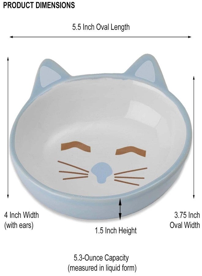 PetRageous 81026 Oval Frisky Kitty Stoneware Cat Bowl 5.5-Inch Wide and 1.5-Inch Tall Saucer with 5.3-Ounce Capacity and Dishwasher-Safe is Great for Small Cats or Large Cats, Blue - Image 2
