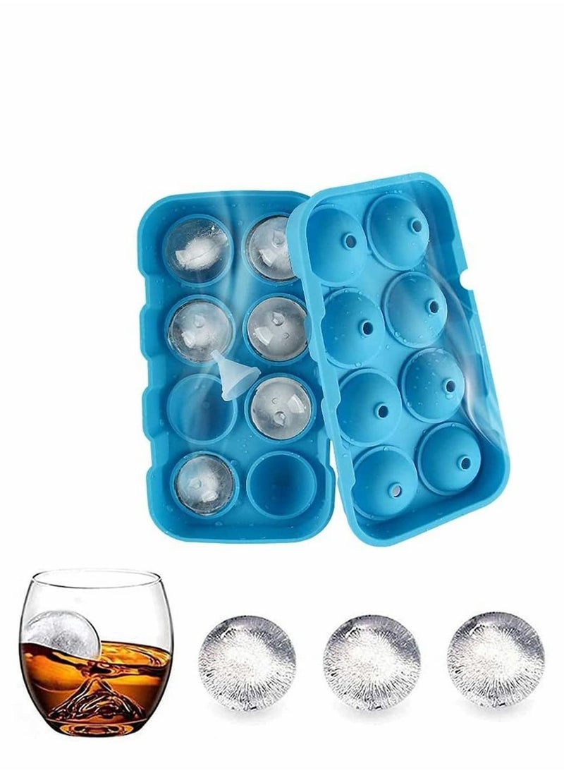 Y&D - Round Ice Hockey Mold, Silicone 8 Cell Mold with Lid and Funnel, Cube Tray, BPA Free, Non Stick Easy To Demold, Maker (Blue, 1 Piece) - Image 1