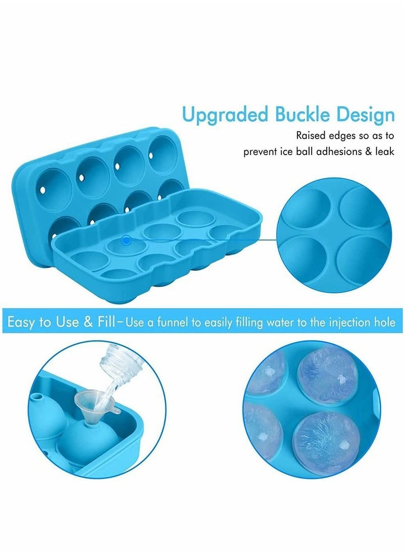 Y&D - Round Ice Hockey Mold, Silicone 8 Cell Mold with Lid and Funnel, Cube Tray, BPA Free, Non Stick Easy To Demold, Maker (Blue, 1 Piece) - Image 1