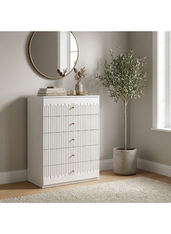 Naples 5 Drawers Chest Cabinet Multifunctional Storage Organiser Space Saving Drawer Chest Modern Design Furniture For Bedroom Living Room L79.8Xw45Xh112.5Cm - Beige/Stone