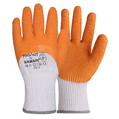 Karam HS11 Safety Gloves for Mechanical Hazards | Safety Work Gloves with White Liner with Orange Crinkle Latex | Abrasion, Tear & Puncture Resistant | Cut Resistant | Size-M - Image 1