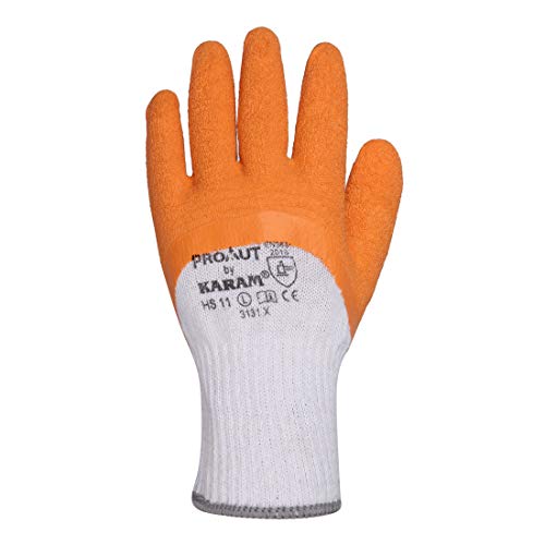 Karam HS11 Safety Gloves for Mechanical Hazards | Safety Work Gloves with White Liner with Orange Crinkle Latex | Abrasion, Tear & Puncture Resistant | Cut Resistant | Size-M - Image 2