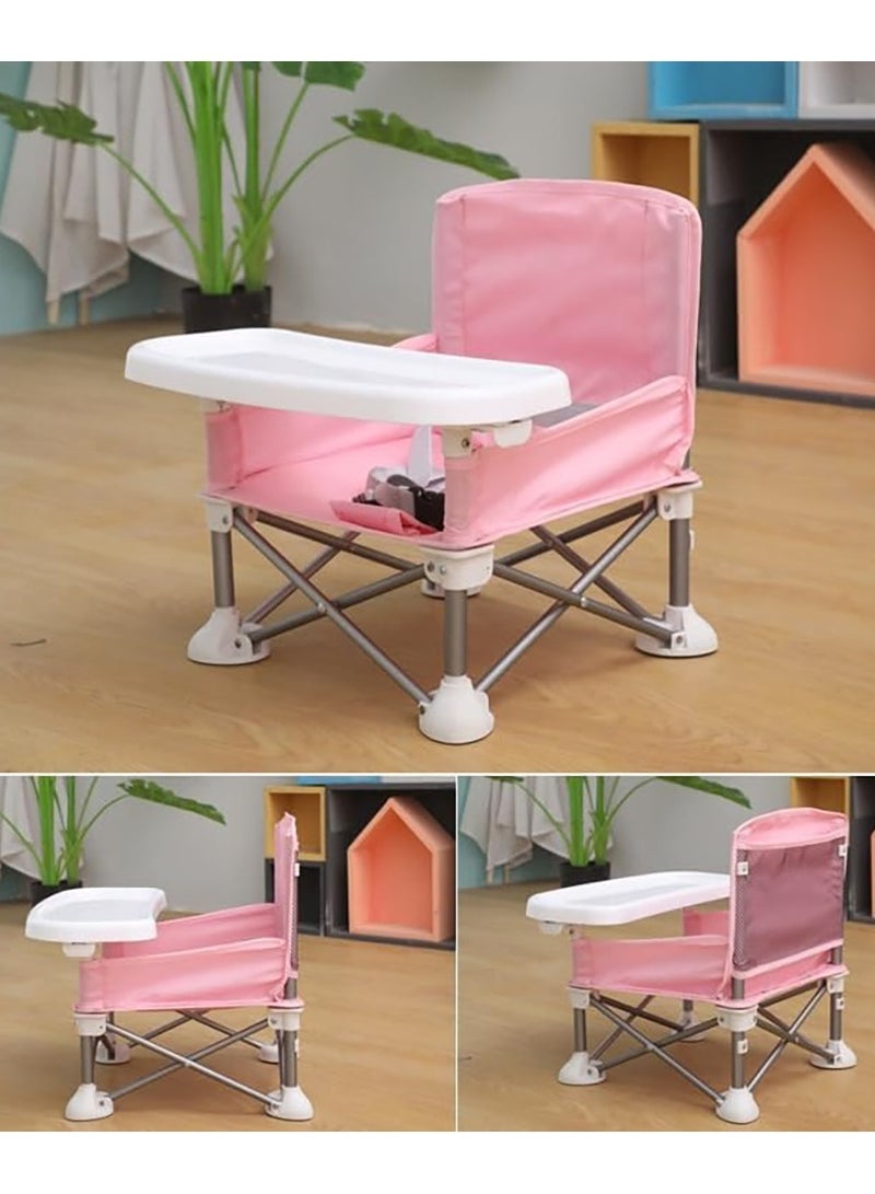 Children's Dining Chair Portable Foldable Multifunctional Children's Dining Stool Baby Seat with Removable Tray Storage Bag Suitable for Boys and Girls 6-36 Months Outdoor Outing Eating Seat (Pink) - Image 2