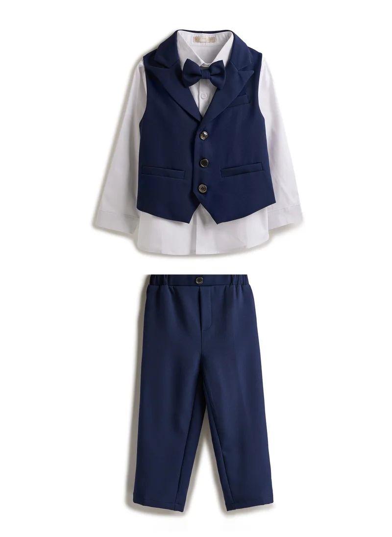 victor and jane Navy Waistcoat And Pant Set With Shirt And Bow Tie