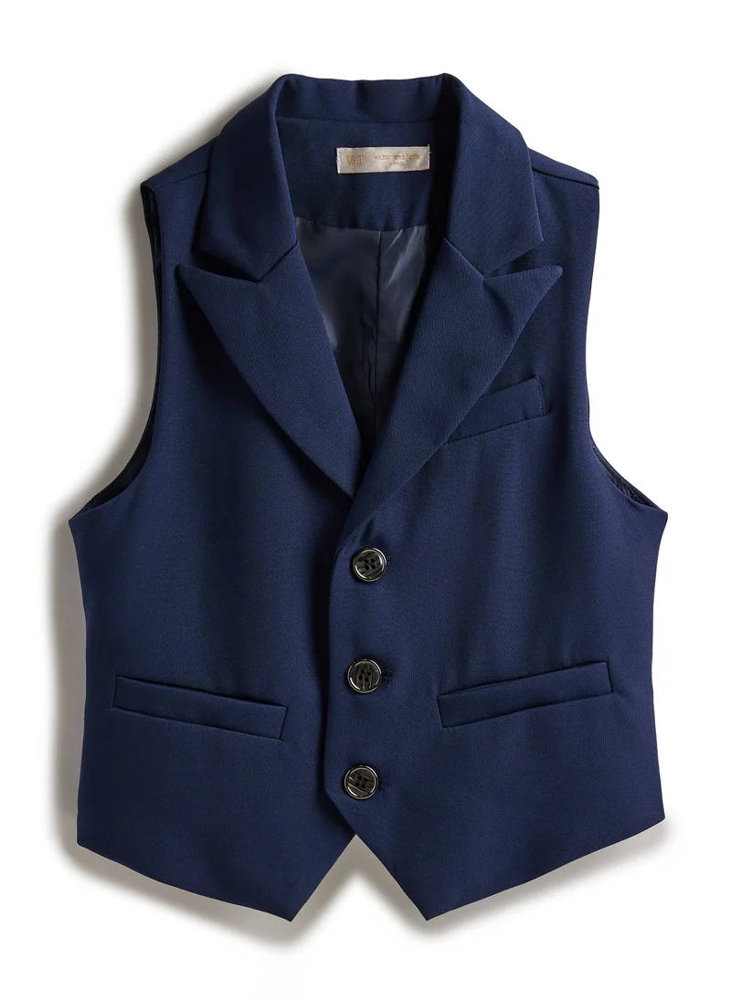 victor and jane Navy Waistcoat And Pant Set With Shirt And Bow Tie