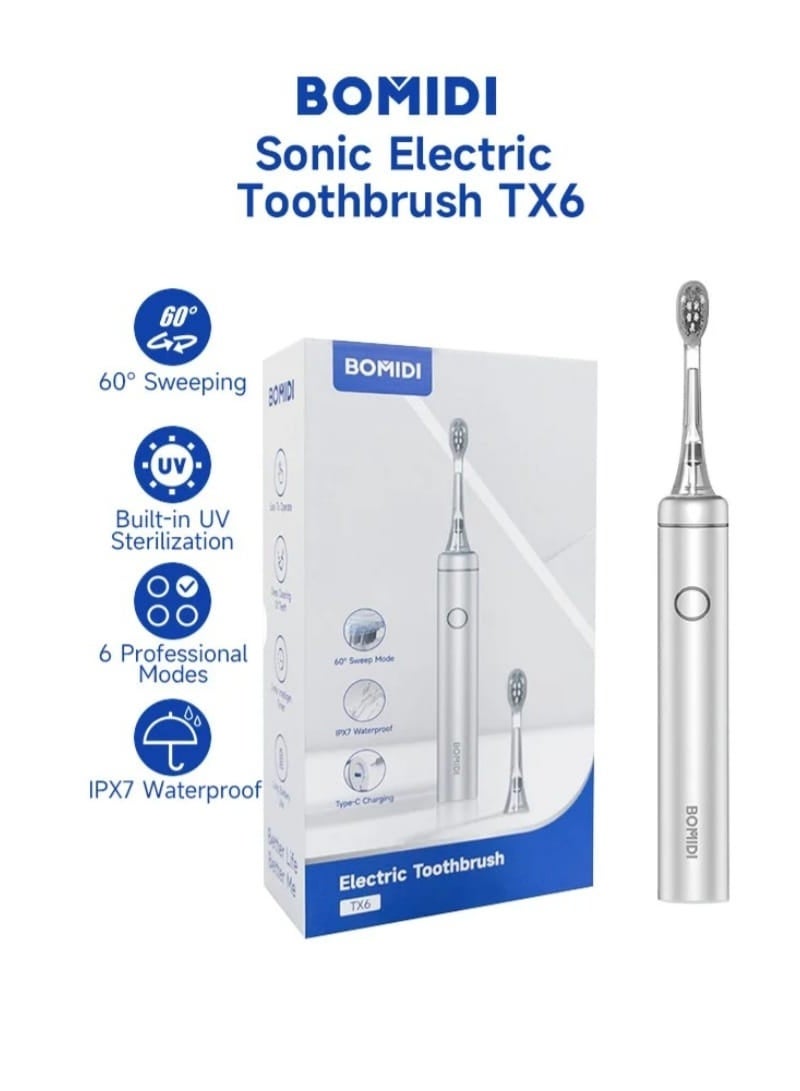 BOMIDI Sonic Electric Toothbrush TX6 with UV Light Sterilization Chamber, IPX7 Waterproof & 6 Professional Brushing Modes, 1200mAh Battery - Image 1