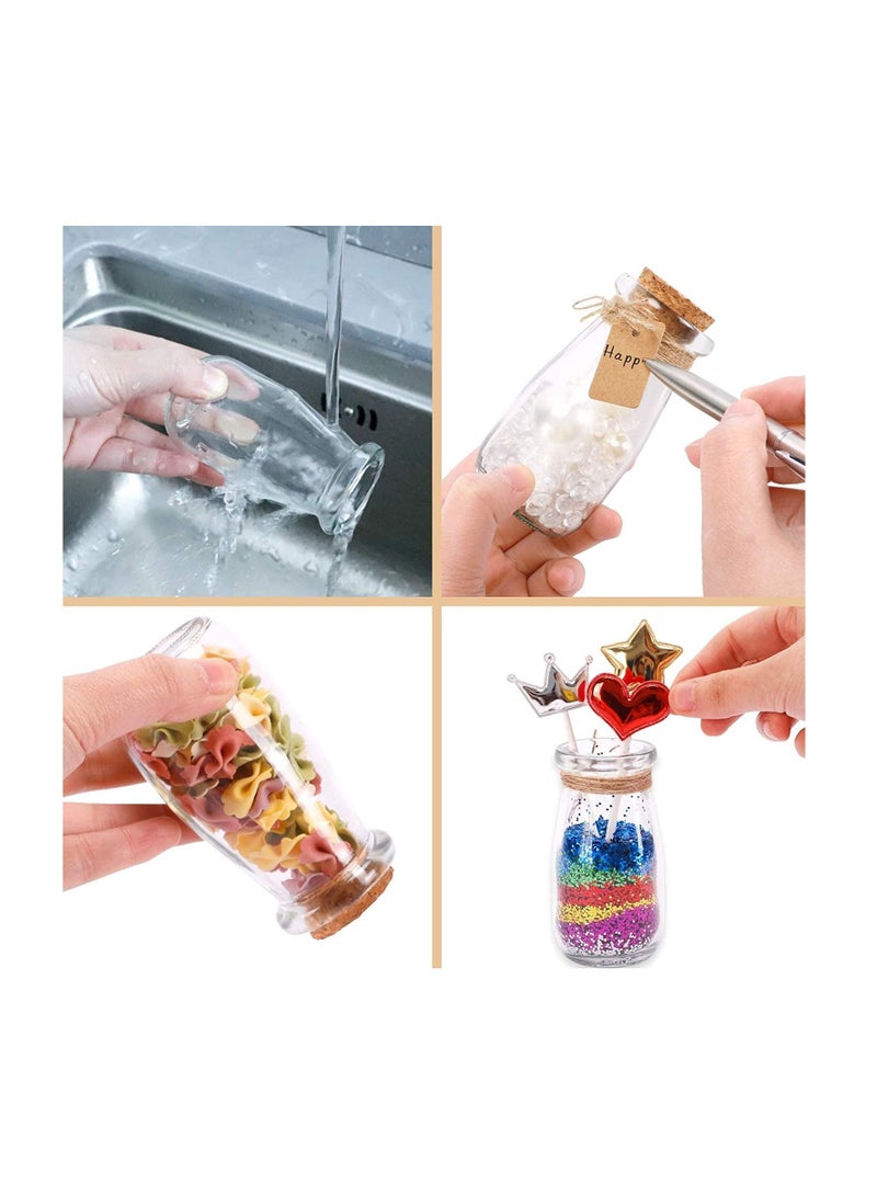 Y&D 24pcs 3.4oz Glass Favor Jars, 100ml Small Bottles with Cork Lids, Mini Milk Potion Bottles, Party Cute Jars Wedding Favors Label Tags and 30m Burlap Ribbon  - Image 3