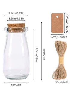 Y&D 24pcs 3.4oz Glass Favor Jars, 100ml Small Bottles with Cork Lids, Mini Milk Potion Bottles, Party Cute Jars Wedding Favors Label Tags and 30m Burlap Ribbon  - Image 2