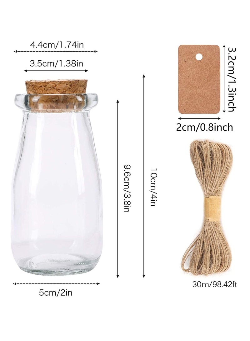 Y&D 24pcs 3.4oz Glass Favor Jars, 100ml Small Bottles with Cork Lids, Mini Milk Potion Bottles, Party Cute Jars Wedding Favors Label Tags and 30m Burlap Ribbon  - Image 2