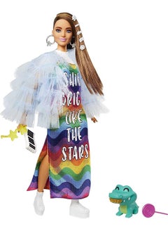 Barbie Barbie Extra Doll #9 In Blue Ruffled Jacket With Pet Crocodile 