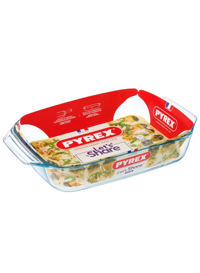 بيريكس Pyrex Irresistible Rectangular Glass Roaster 4L Borosilicate Bakeware, Oven, Microwave & Freezer Safe, Ideal for Lasagna, Casseroles, Roasting & Baking, BPA Free - Image 1