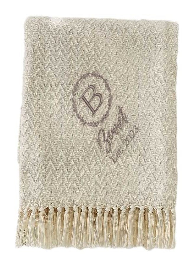 Personalization Universe Laurel Monogram Embroidered Afghan - Image 1