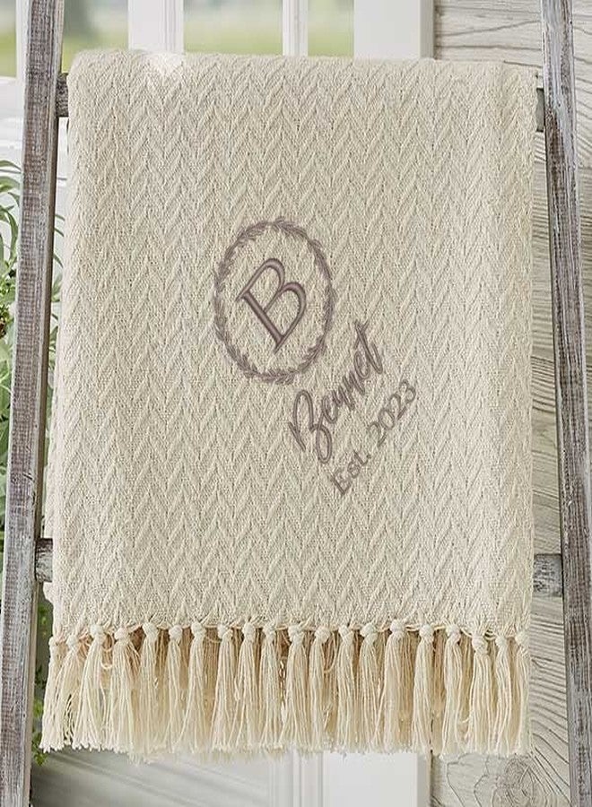 Personalization Universe Laurel Monogram Embroidered Afghan - Image 2