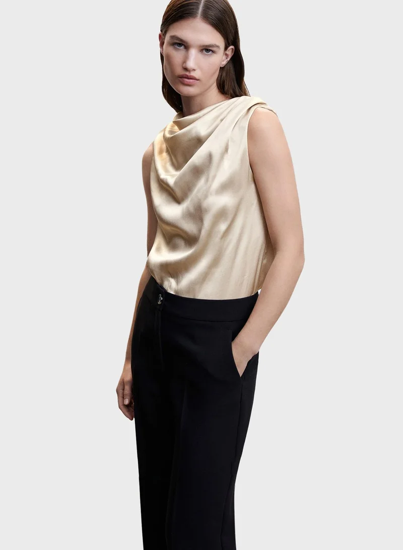 MANGO Cowl Neck Satin Top