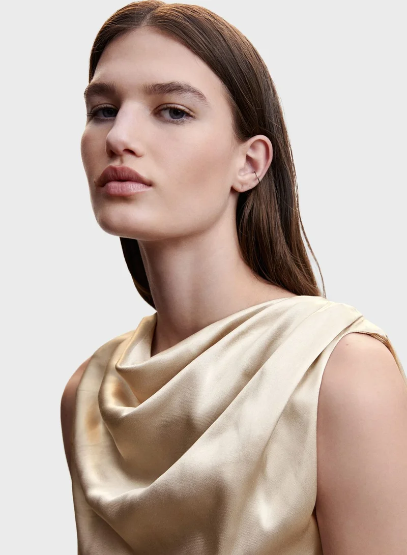 MANGO Cowl Neck Satin Top