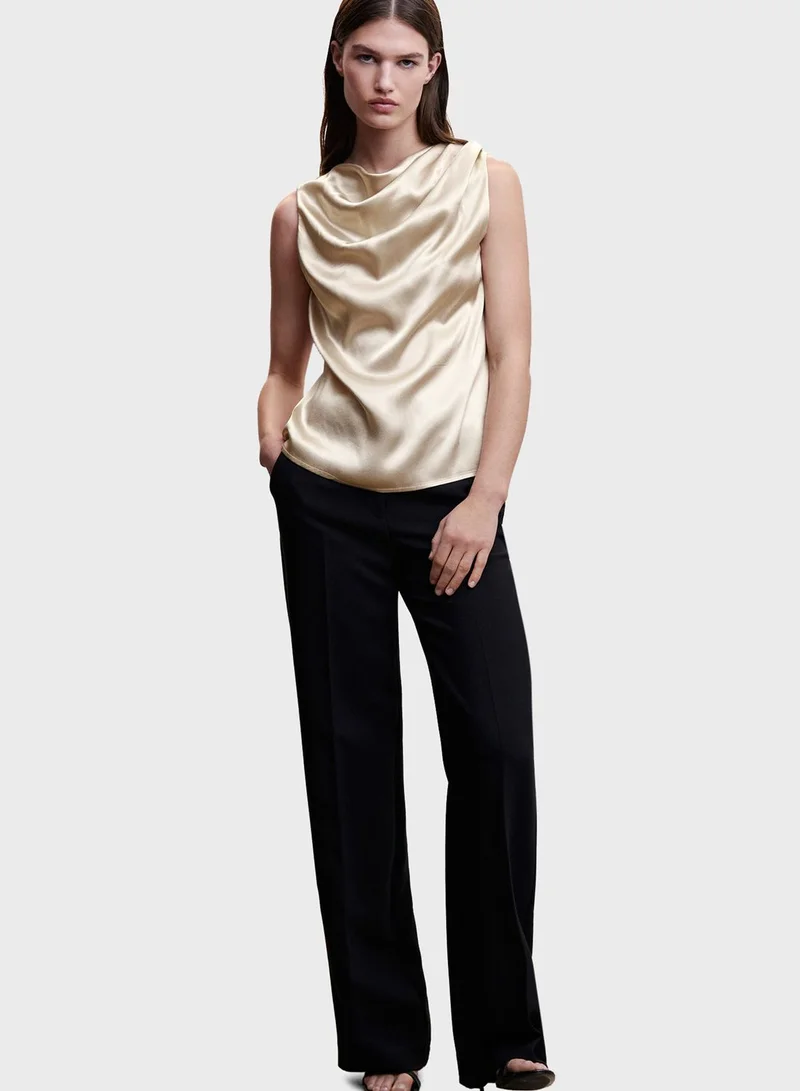 MANGO Cowl Neck Satin Top