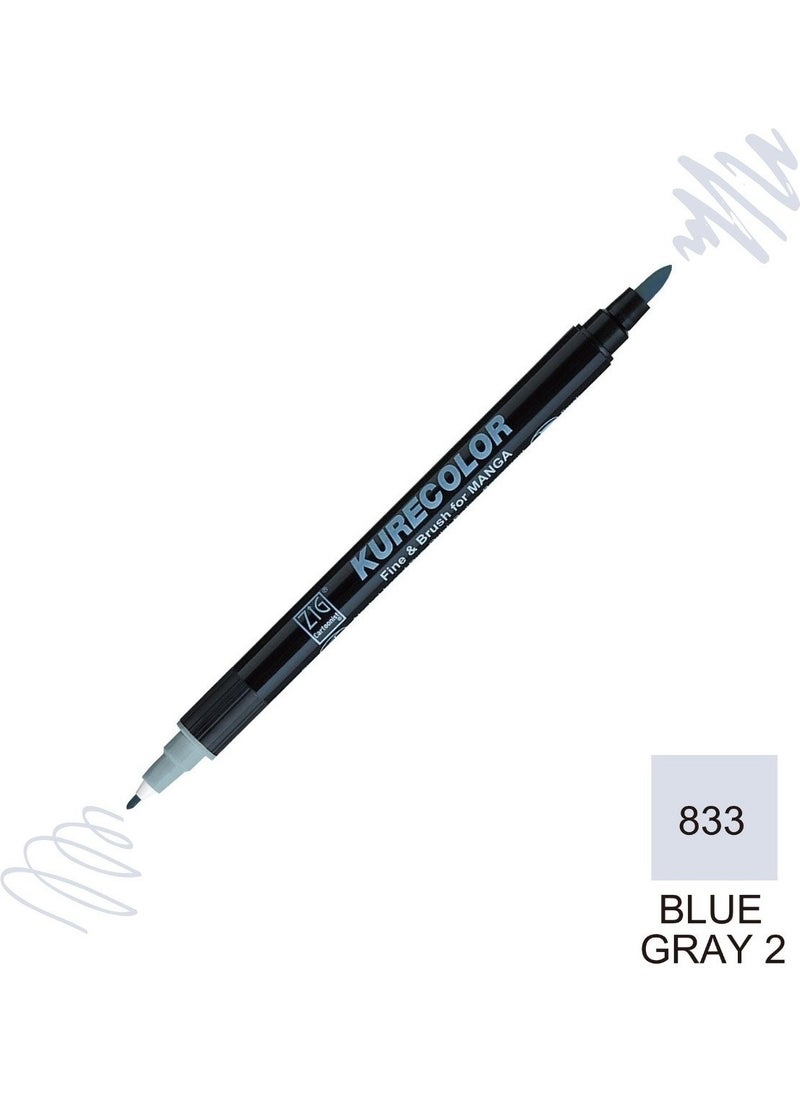 Zig - Kurecolor Mangaka Fine&brush Double-Sided Pen CNKC-2200 No 833 Blue Gray 2 - Image 1