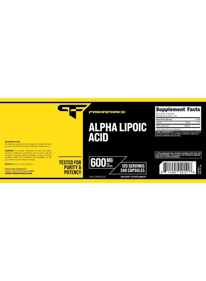 Primaforce Alpha Lipoic Acid 600mg Per Serving, 240 Capsules, 120 Servings - Image 5
