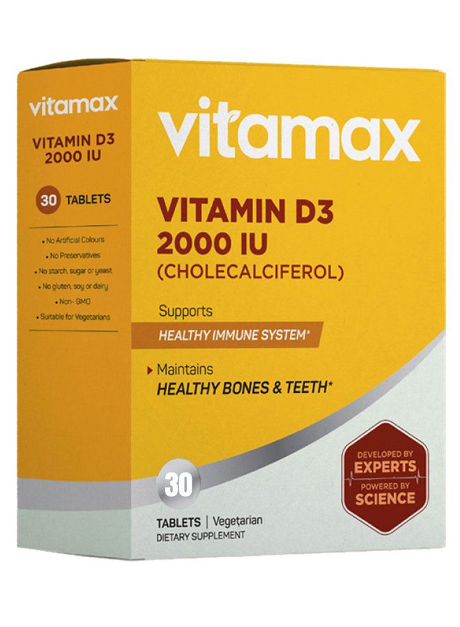 Vitamax فيتامين د3 2000 وحدة دولية أقراص نباتية لصحة العظام والأسنان، عبوة من 60 حبة - Image 1