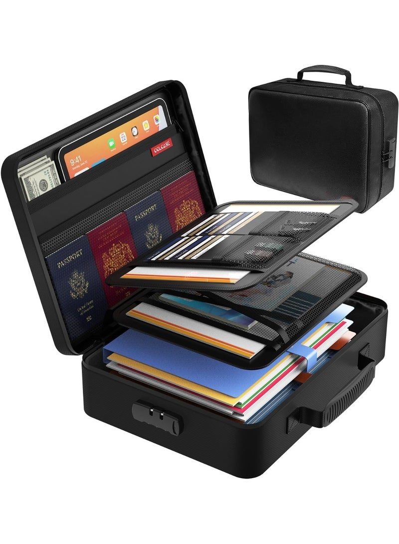 CHU DAI Document Organizer with Safe Code Lock,Storage Pouch Credential Bag Diploma Storage Important Document and File Pocket, Laptop, Notebooks,Bank Cards Valuables Travel Bag with Separators (Black)  - Image 1