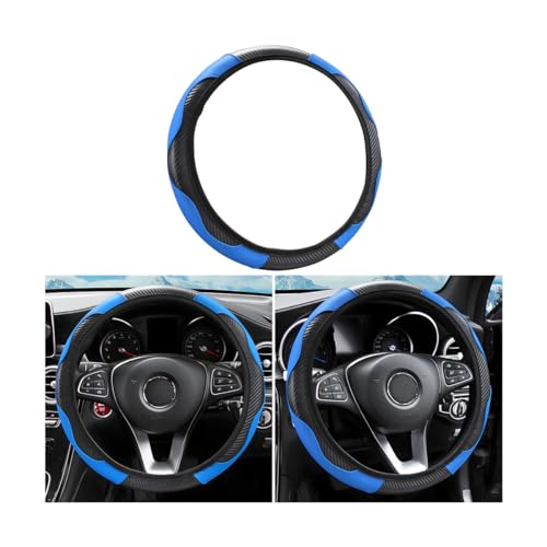 LoyaForba Car Steering Wheel Cover Microfiber PU Leather Elastic Carbon Fiber Auto Steering Wheel Protector 15 Inch Breathable AntiSlip for Women Men Car Interior Accessories for Most Cars BlackBlue - Image 1