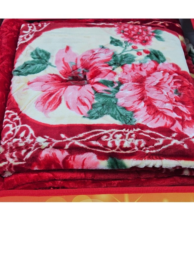 5 Pieces Heavy Winter Blanket Set 220X240 with Mattress Cover 260X230cm, 2 Pillowcases 55X75cm and Full Set Cover 43X140cm, Super Soft Double Layer Blanket Made of High Quality Material Excellent Korean Craftsmanship (Full Set Weight 11.5kg)