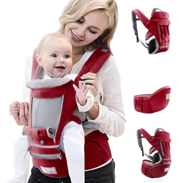 OBABY Carrier Hip Seat Adjustable/Comfortable/Lightweight/Soft/Lumbar Support Stylish Cotton with 5 Carry Positions, Travel and Daily use, New-Born to Toddler Carrier (0 to 36 Months) - Image 1