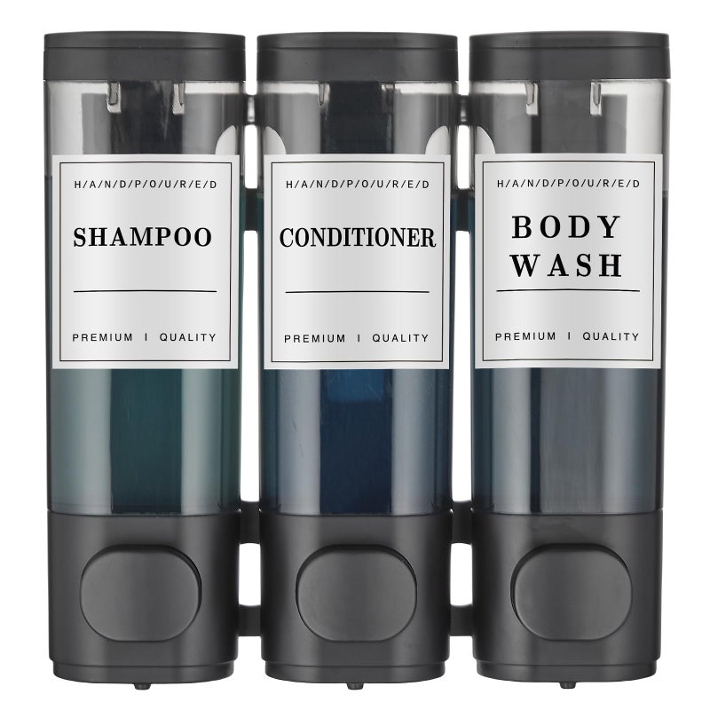 Cabo Deseado Shampoo and Conditioner DispenserShower Soap Dispenser 3 Chamber No Drill WallMounted Shampoo Dispenser for Shower Wall Mounted Shower Dispenser for Bathroom Hotel Large CapacityBlack