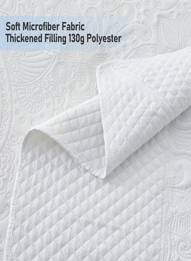 Qucover غطاء سرير Qucover Alaska مقاس كينج 132 × 120، غطاء سرير أبيض سادة كبير الحجم، طقم لحاف كينج كبير الحجم من 3 قطع من الألياف الدقيقة الناعمة وخفيفة الوزن، مع أغطية وسائد، ولحاف بنقشة بيزلي - Image 5