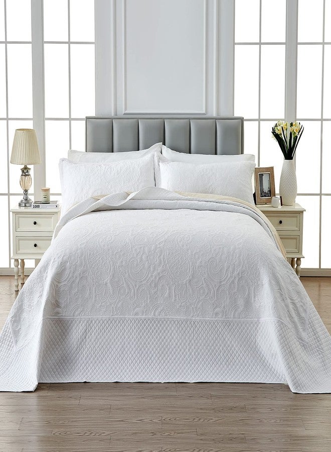 Qucover غطاء سرير Qucover Alaska مقاس كينج 132 × 120، غطاء سرير أبيض سادة كبير الحجم، طقم لحاف كينج كبير الحجم من 3 قطع من الألياف الدقيقة الناعمة وخفيفة الوزن، مع أغطية وسائد، ولحاف بنقشة بيزلي - Image 2