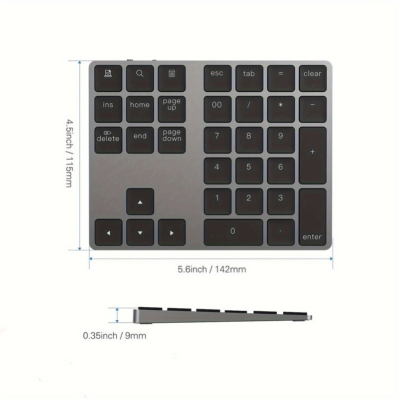 Gray Black 34 Key Bluetooth Numeric Keypad USB C Wireless for MAC OS - Image 5