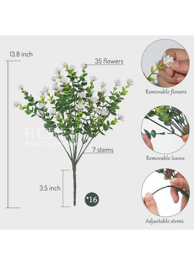 BCBLF Artificial Flowers Outdoors, 16 Bundles Fake Flowers UV-Anti for Decoration Faux Plastic Plants Garden Porch Window Box Décor, White - Image 2