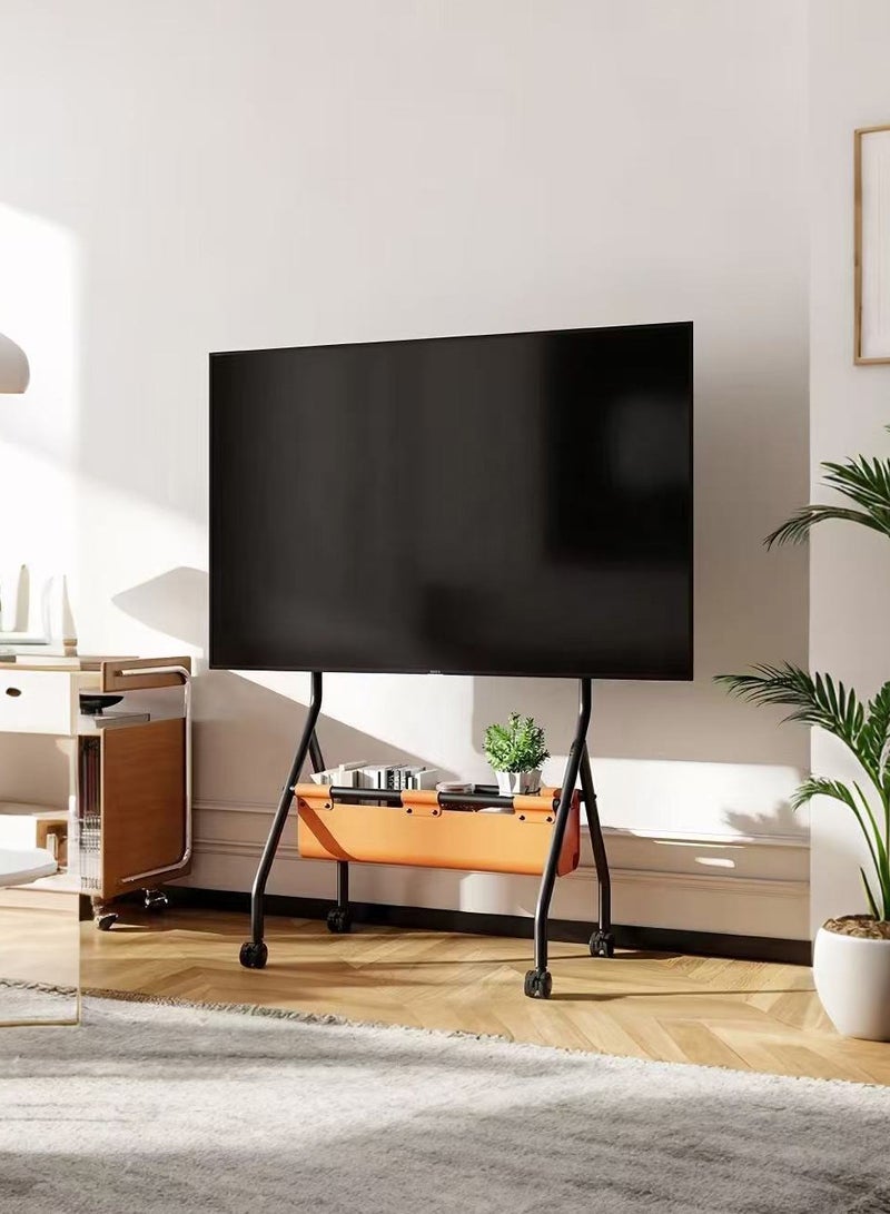 شو وو حامل تلفزيون مع حقيبة تخزين للشاشات من 32 إلى 75 بوصة LCD LED OLED، حامل تلفزيون محمول بعجلات، حامل تلفزيون متحرك قابل لتعديل الارتفاع مع رف وسائط خشبي، حامل تلفزيون محمول شديد التحمل يتحمل حتى 130 رطلاً.  - Image 1