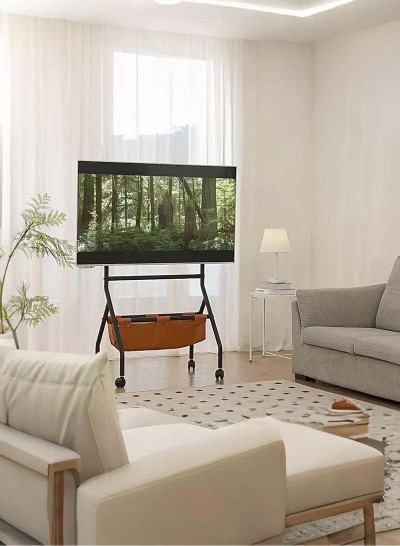 شو وو حامل تلفزيون مع حقيبة تخزين للشاشات من 32 إلى 75 بوصة LCD LED OLED، حامل تلفزيون محمول بعجلات، حامل تلفزيون متحرك قابل لتعديل الارتفاع مع رف وسائط خشبي، حامل تلفزيون محمول شديد التحمل يتحمل حتى 130 رطلاً.  - Image 2