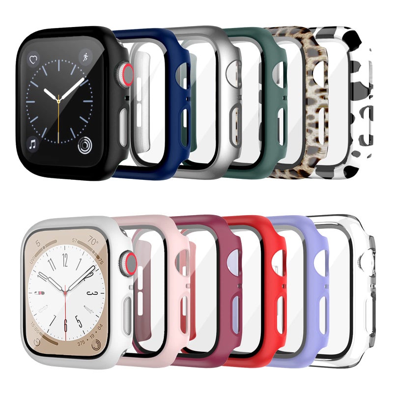 Cuteey 12 Pack Case with Tempered Glass Screen Protector for Apple Watch Series 9 8 7, Full Matte Leopard Cow Pattern PC Cover for Iwatch 9 8 7 Accessories (12 Colors, 45mm) - Image 4