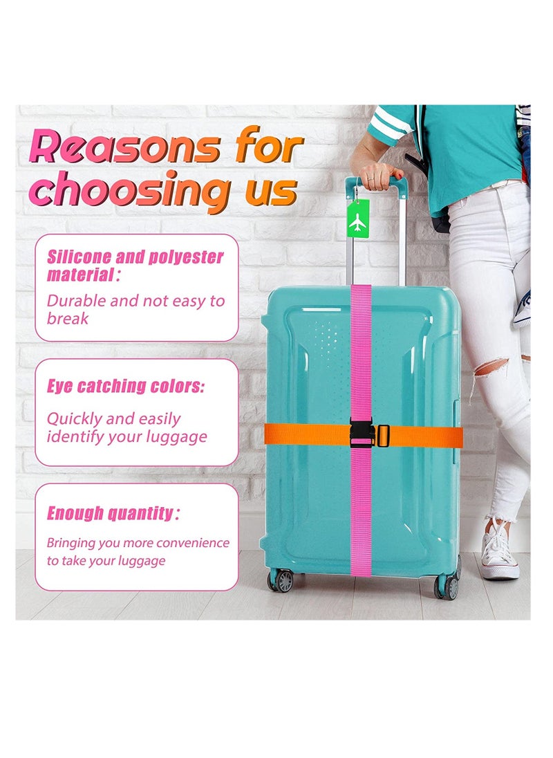 SYOSI Luggage Straps Set, 4pcs Travel Suitcase Straps with 4pcs Silicone Luggage Tags, Adjustable Suitcase Belts, Suitcase Tags with Name ID Card for Luggage Suitcase Travel Accessories Multi-Coloured  - Image 4
