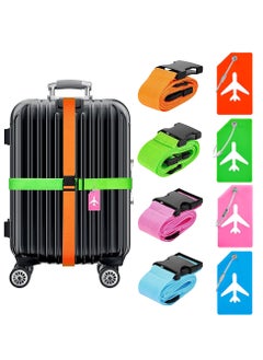SYOSI Luggage Straps Set, 4pcs Travel Suitcase Straps with 4pcs Silicone Luggage Tags, Adjustable Suitcase Belts, Suitcase Tags with Name ID Card for Luggage Suitcase Travel Accessories Multi-Coloured  - Image 1