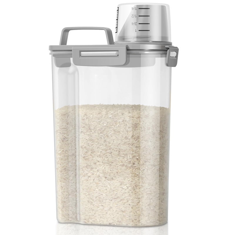 TBMax Rice Storage Container 3-Qt Food Container, Plastic Kitchen Pantry Storage Container with Cup, Easy to Pour, Small Pet Dog Cat Food Container Dispenser -Grey - Image 1